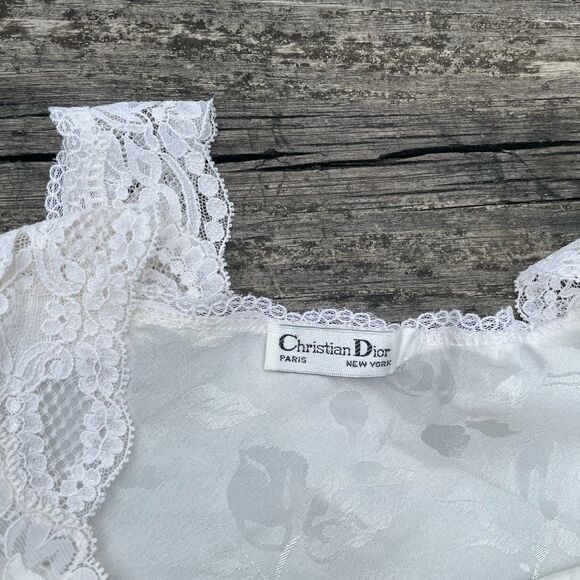Vintage Christian Dior White Cream Lingerie Floral Rose Tank Blouse & Slip Skirt - Picture 6 of 6